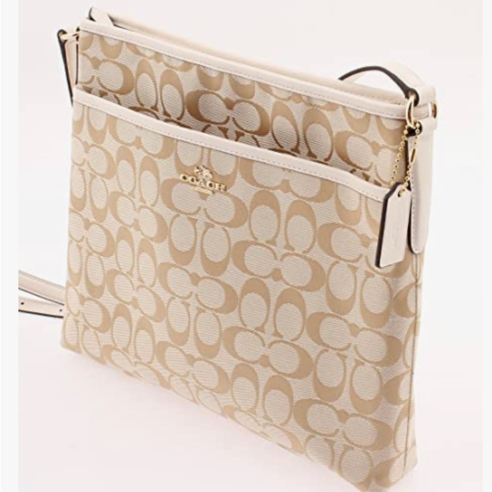 EUC Coach File Bag Tan Khaki White